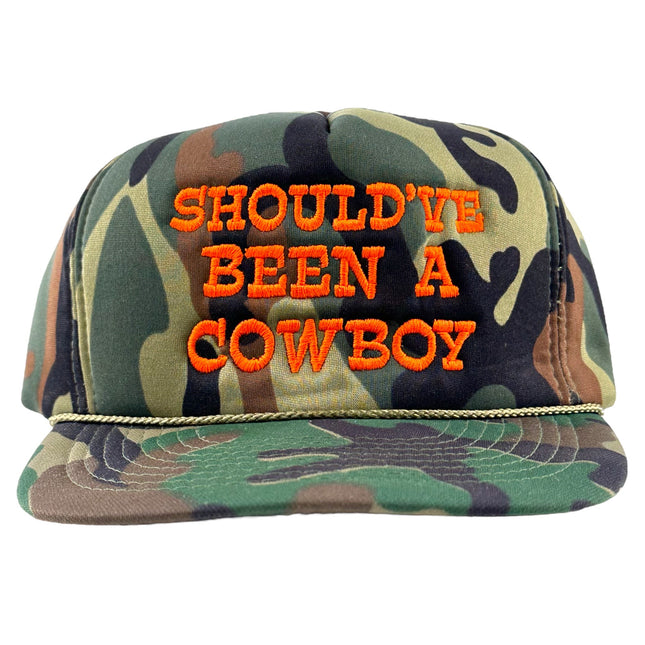 SHOULD’VE BEEN A COWBOY FOAM CAMO SNAPBACK Cap Hat Custom Embroidered