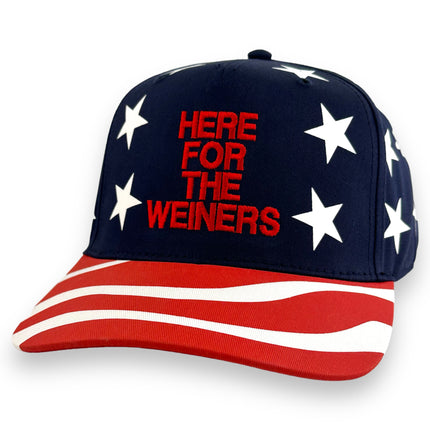 HERE FOR THE WEINERS Red White and Blue American Flag Hat Custom Embroidered￼