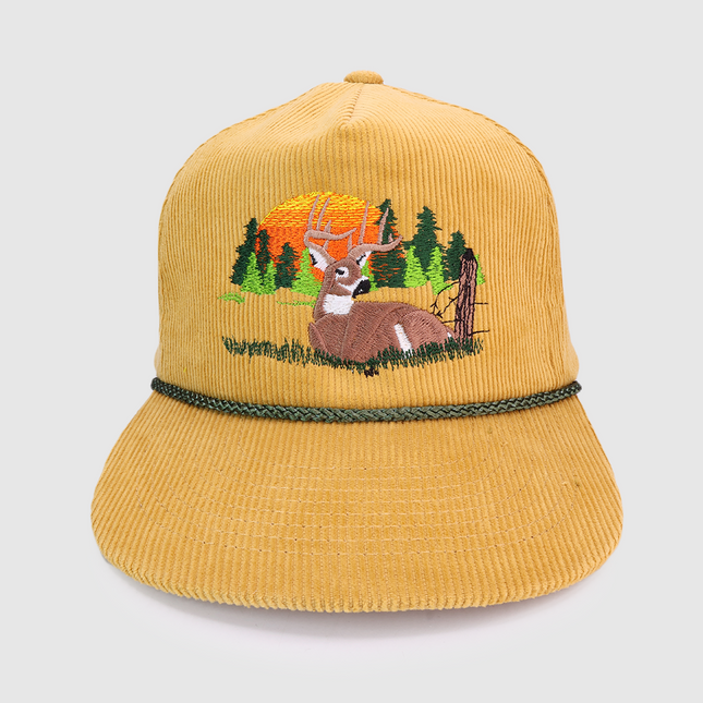 DEER SCENE Corduroy SnapBack with Rope Cap Hat Custom Embroidery