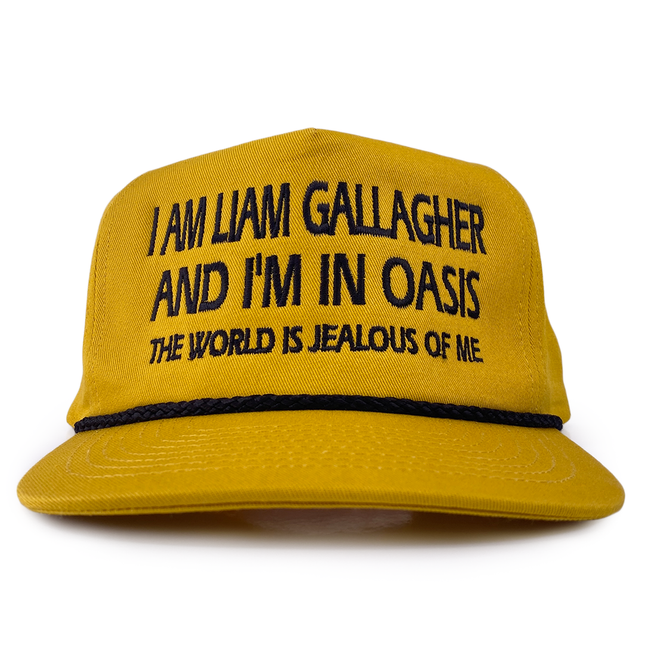 I AM LIAM GALLAGHER AND I'M IN OASIS THE WORLD IS JEALOUS OF ME Yellow SnapBack with Black Rope Custom Embroidered Cap Hat