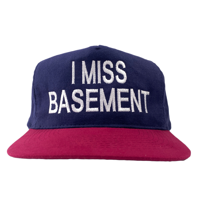 I MISS BASEMENT MAROON BRIM NAVY CROWN STRAPBACK CUSTOM EMBOIDERED CAP HAT