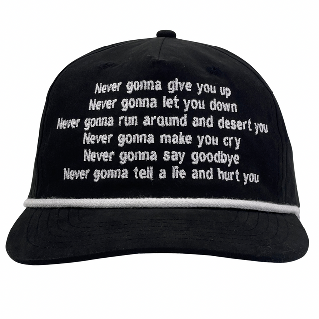 Never Gonna Give You Up Black/White Rope SnapBack Custom Embroidered