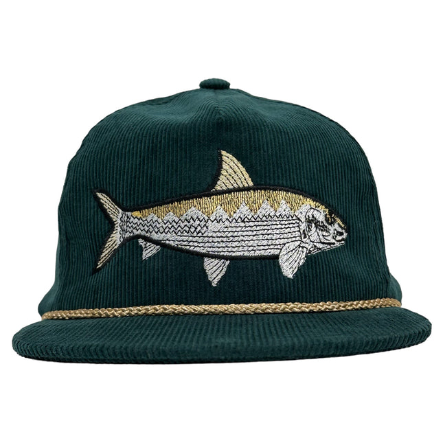 Bonefish Green Corduroy SnapBack Tall Crown Rope Cap Hat Fishing Custom Embroidery