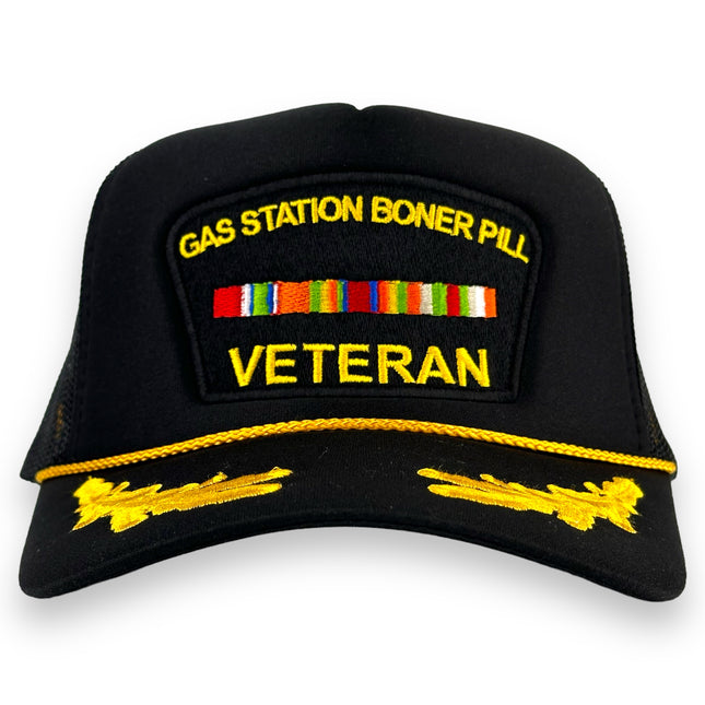 Gas Station Boner Pill Veteran￼Trucker Hat Custom Embroidered￼