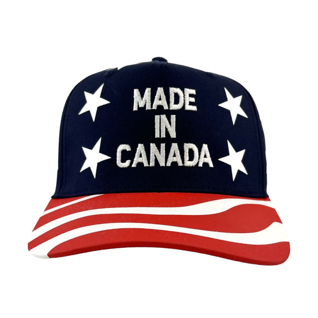 Made in Canada Embroidered on a red white blue with stars SnapBack Hat Cap Custom Embroidery