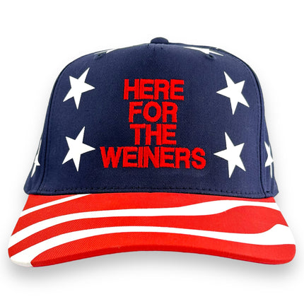 HERE FOR THE WEINERS Red White and Blue American Flag Hat Custom Embroidered￼