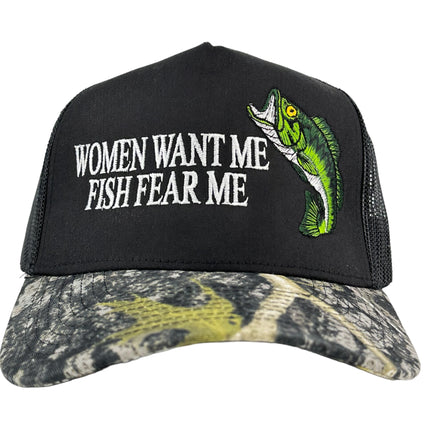 WOMEN WANT ME FISH FEAR ME BASS HAT CUSTOM EMBROIDERY