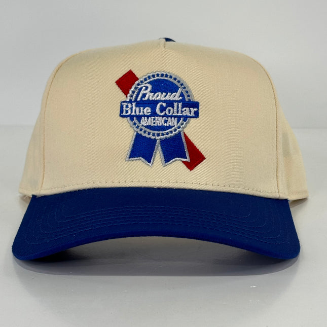 Proud Blue Collar American PBR Ball Cap SnapBack Hat Custom Embroidered