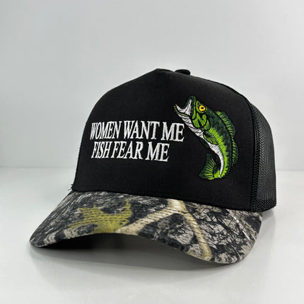 WOMEN WANT ME FISH FEAR ME BASS HAT CUSTOM EMBROIDERY