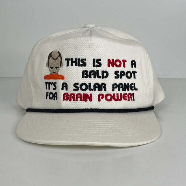 This is not a bald spot it’s a solar panel for brain power custom embroidered Twill White/Black Rope SnapBack cap hat