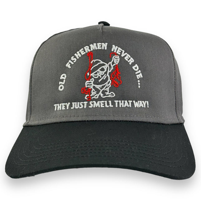 OLD FISHERMAN NEVER DIE HAT CUSTOM EMBROIDERY