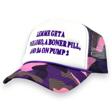 LEMME GET A FOUR LOKO a BONER PILL and $6 on PUMP 2 Mesh Trucker Hat SnapBack Cap Custom Embroidered