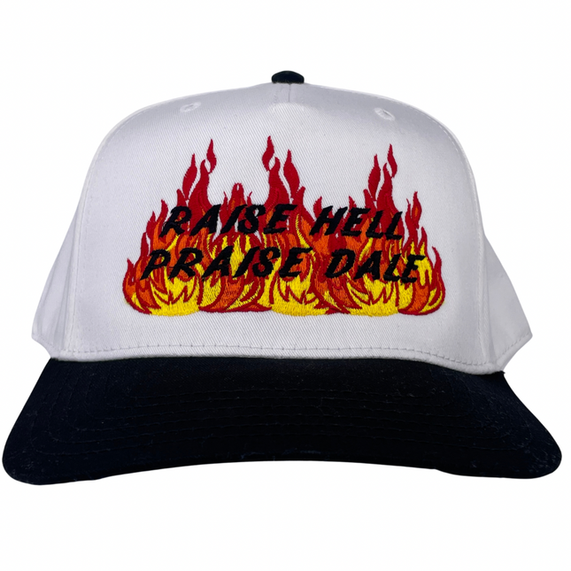 Raise Hell Praise Dale Custom Embroidered SnapBack White/Black