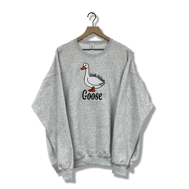 God’s Silliest Goose Custom Embroidered Ash Gray Crewneck