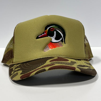 WOOD DUCK Green CAMO SNAPBACK Hunting Trucker Mesh Cap Hat Custom Embroidered