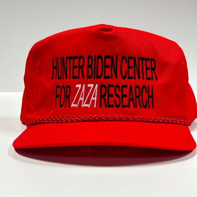 Hunter Biden Center for ZAZA research on a red SnapBack Hat Cap with rope custom embroidered