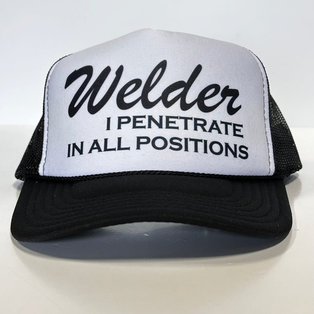 Welder I penetrate in all positions Black Mesh Trucker SnapBack Hat Cap Custom Print