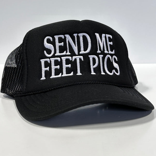 SEND ME FEET PICS Black Mesh Trucker SnapBack Cap Hat Custom Embroidered