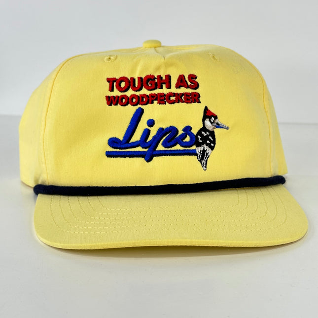 Tough as Woodpecker’s Lips Yellow Snapback Rope Hat Cap Collab Justin Stagner Southern Grandpa Custom Embroidered