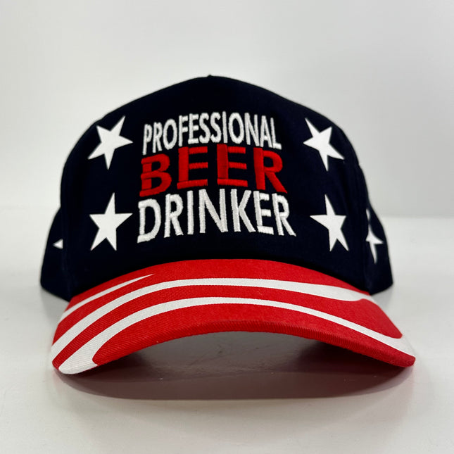 Professional Beer Drinker on an American flag print SnapBack hat cap Collab Cut the Activist Custom Embroidery