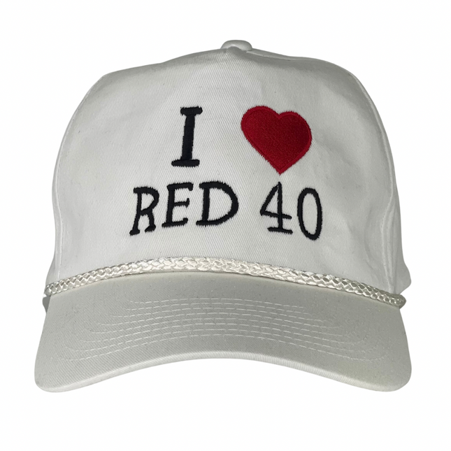 I love Red 40 Custom Embroidered white Rope Hat SnapBack