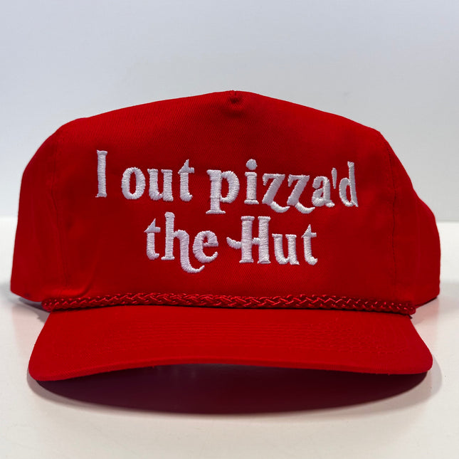 I OUT PIZZA THE HUT VINTAGE RED ROPE Flat Brim SnapBack FUNNY Cap Hat Custom Embroidered