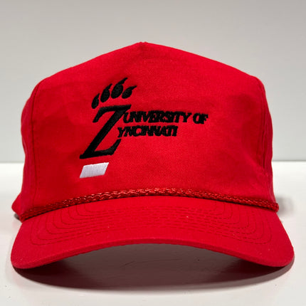 University of Zyncinatti on a Vintage Red Rope SnapBack Hat Cap Custom Embroidery