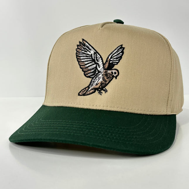 DOVE Hunting  Khaki Brim Green Crown Adjustable SnapBack Ball Cap Outdoors Hat Custom Embroidered