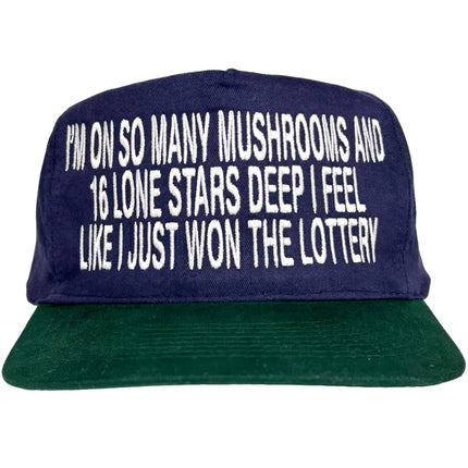 Mushrooms and lone Star Tall Blue Crown  Strapback Hat Cap Custom Embroidery