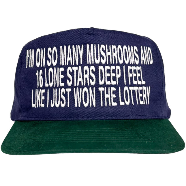 Mushrooms and lone Star Tall Blue Crown  Strapback Hat Cap Custom Embroidery