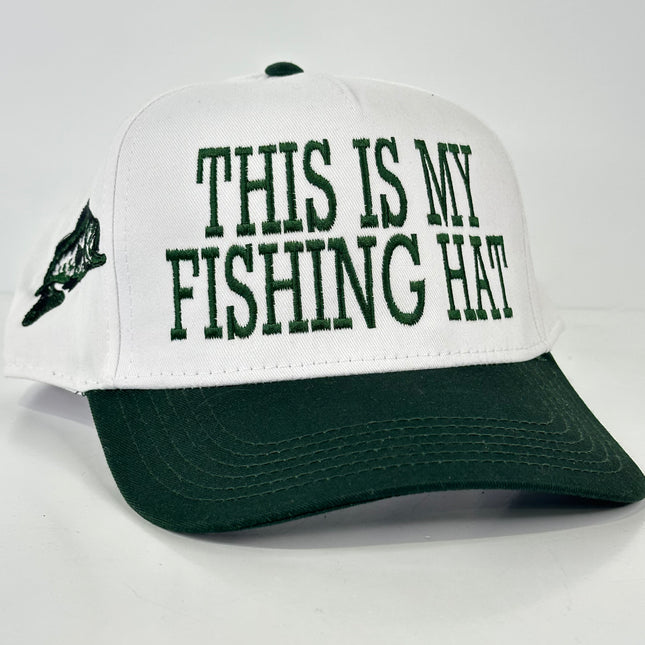 This is my fishing hat white crown green brim SnapBack Hat Cap Custom embroidered