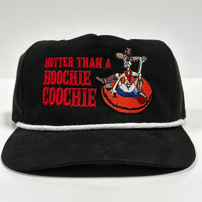 Hotter Than A Hoochie Coochie Golf White Rope Black SnapBack Cap Hat Custom Embroidered