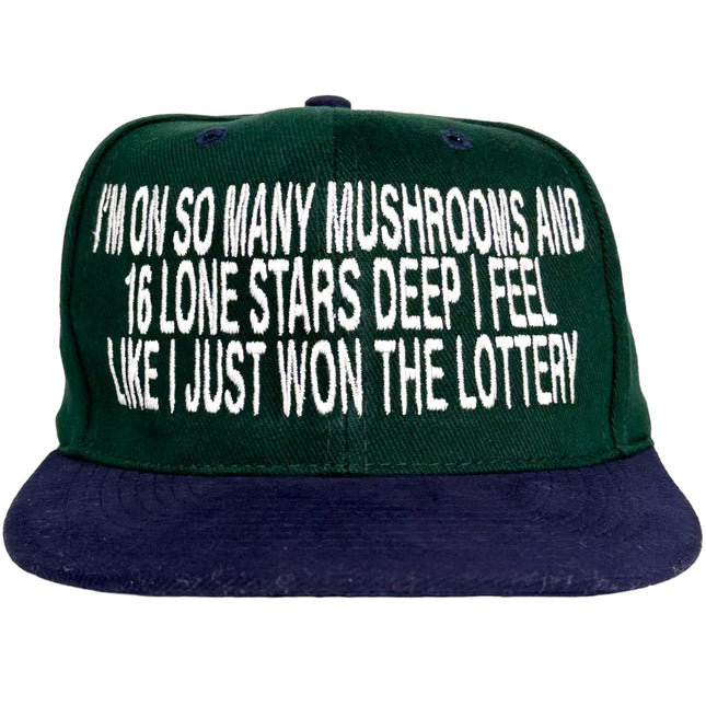 Mushrooms and lone star on a green Mid Crown Strapback Hat Cap