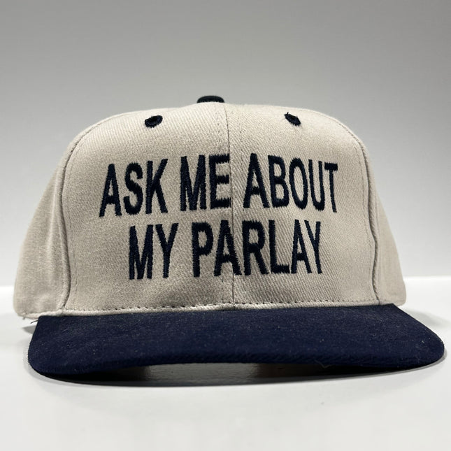 ASK ME ABOUT MY PARLAY Mid Crown Strapback Hat Cap Custom Embroidery