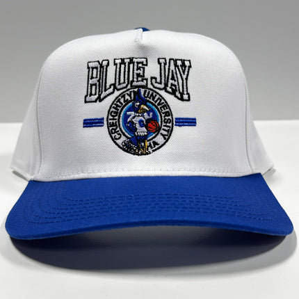 Blue Jay Creightzn University White Crown Blue Brim Custom Embroidery – Old  School Hats