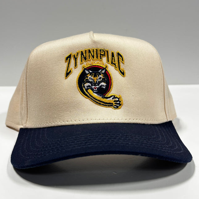 Zynnipiac on Khaki Crown Navy Blue Brim SnapBack Hat Cap Custom Embroidery