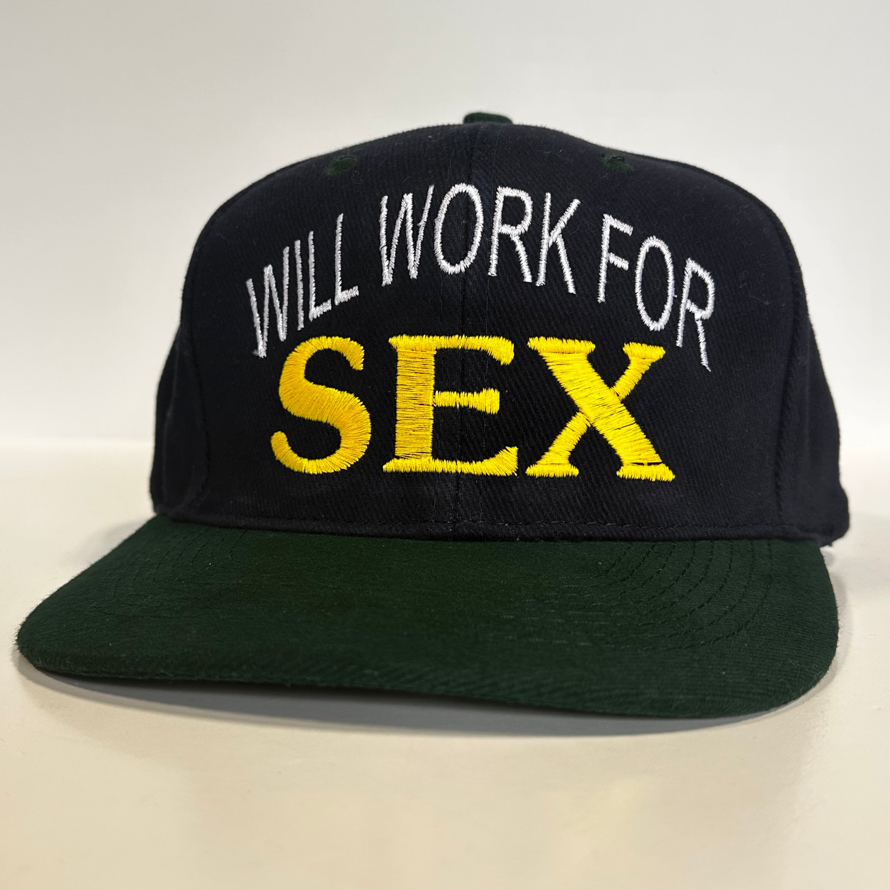 WILL WORK FOR Vintage Mid Crown Navy Blue Strapback Funny Cap Hat Custom  Embroidered