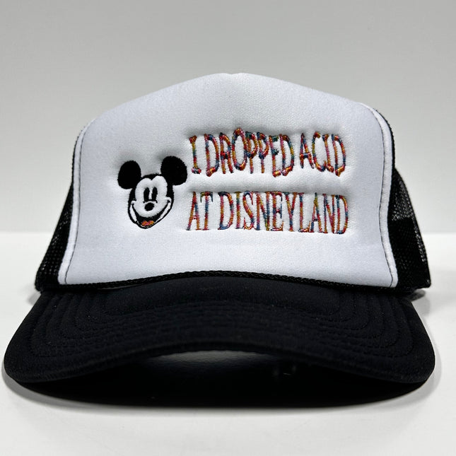 I Dropped ACID at Disneyland Black Mesh Trucker SnapBack Cap Hat Custom Embroidered