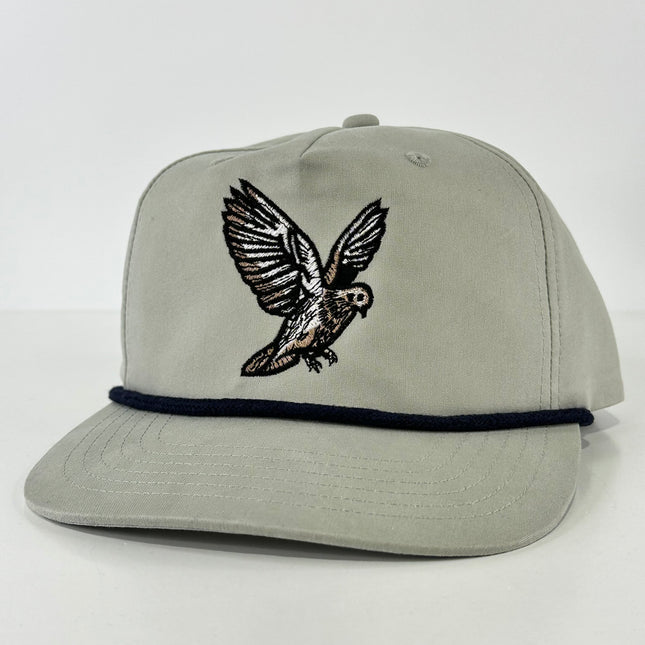 DOVE on a Gray hat with navy rope SNAPBACK CAP HAT custom embroidered