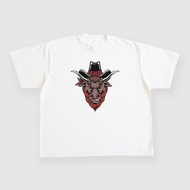 Old School Hats Bull CUSTOM PRINTED WHITE T-SHIRT