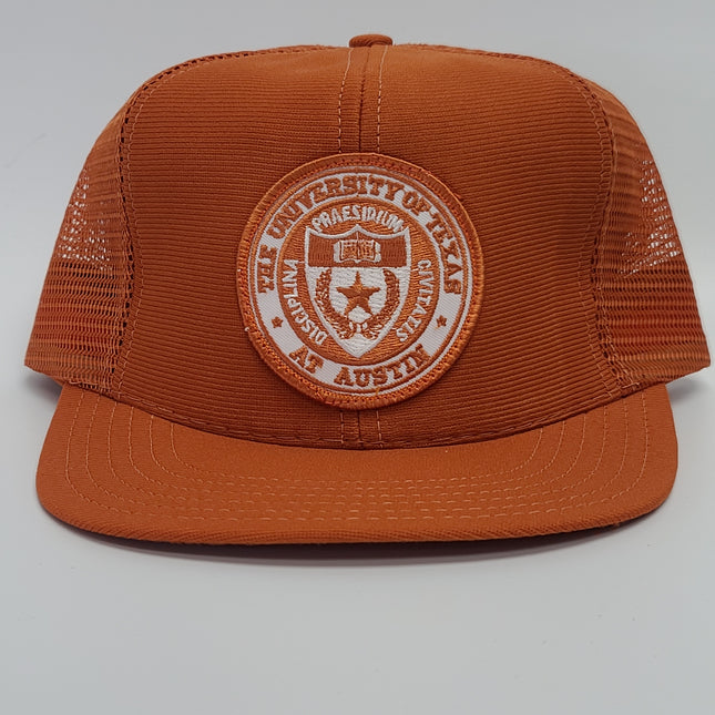 Custom The University Of Texas At Austin Burnt Orange Vintage Patch Mesh Snapback With Mid Crown And Flat Brim Cap Hat (Ready To Ship)