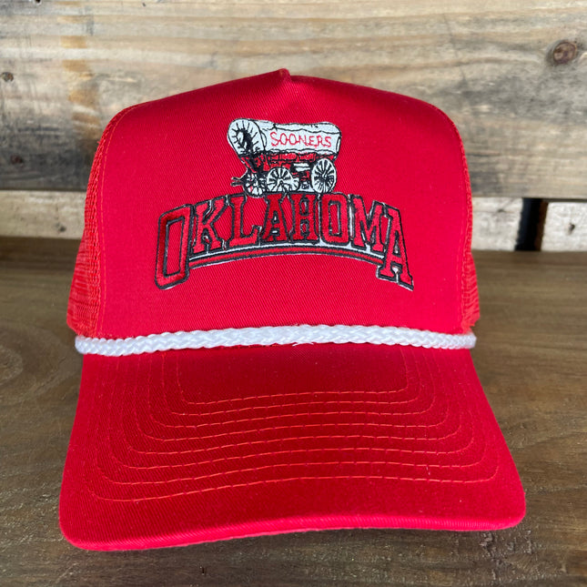 Custom Oklahoma Sooners Vintage Patch Red Mesh Trucker Snapback Cap Hat