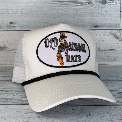 Old School Black Rope Mesh Trucker Snap Back Cap Hat White
