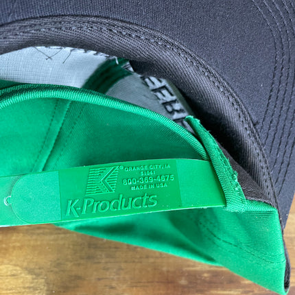 Vintage John Deere Green Crown Black Brim SnapBack Hat Cap K Brand Made in USA