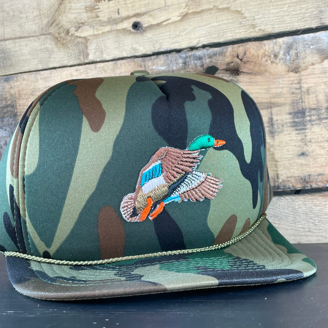 Custom Mallard Duck Hunting Camo Vintage Patch Foam Snapback Cap Hat