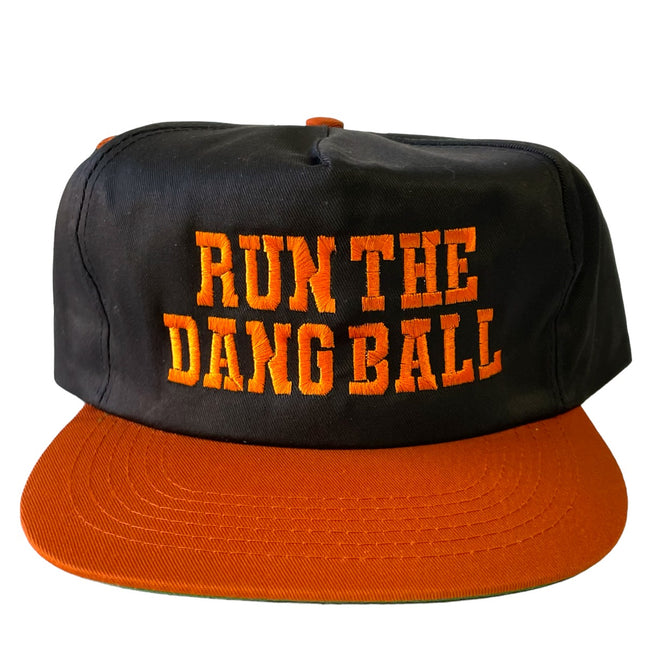 RUN THE DANG BALL Orange and Black on a Vintage Snapback Cap Hat Custom Embroidered