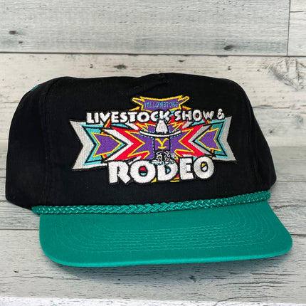 Custom Yellowstone Livestock Show & Rodeo Vintage Black Teal Rope Snapback Cap Hat Fits up to 7 5/8