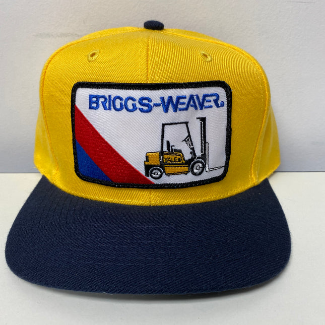 Custom Briggs Weaver Forklift Vintage Patch Yellow Blue Brim Snapback Hat Cap