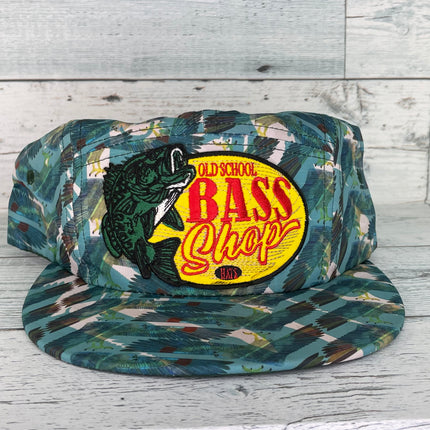 Old School Bass Shop All Over Print Mid Crown Snapback Cap Hat Fits up to 7 3/4