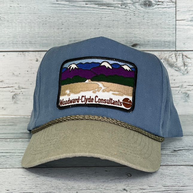 Custom Woodward Clyde Patch Consultants Mountains Stonewash Rope Curve Brim Snapback Cap Hat